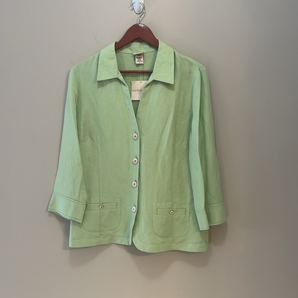 Covington Blazer Lime Linen Blend Collared Button Down 3/4 Sleeve Jacket size 12 - Picture 1 of 10